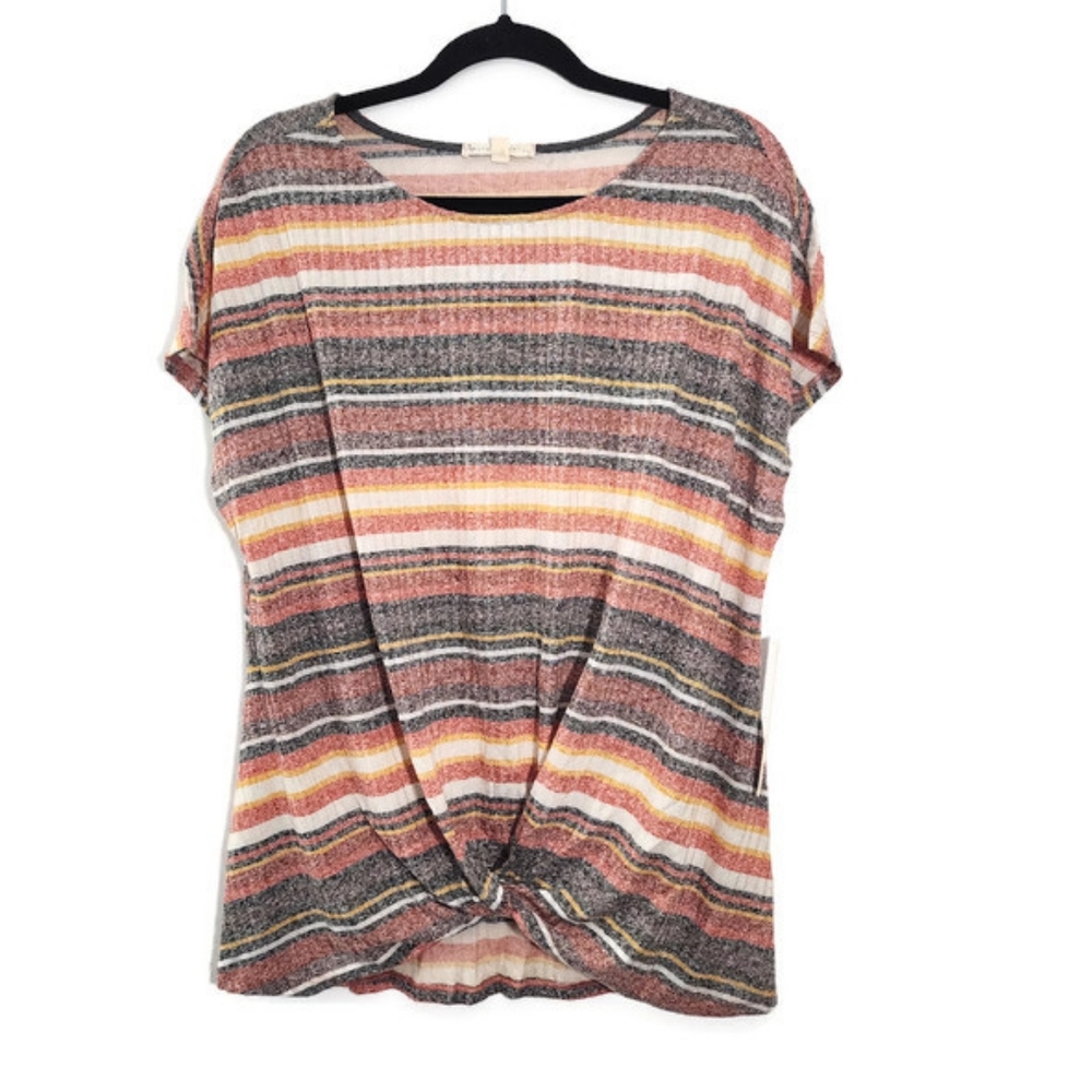 Another Reason Striped Gathered Front Hem Top Size XL